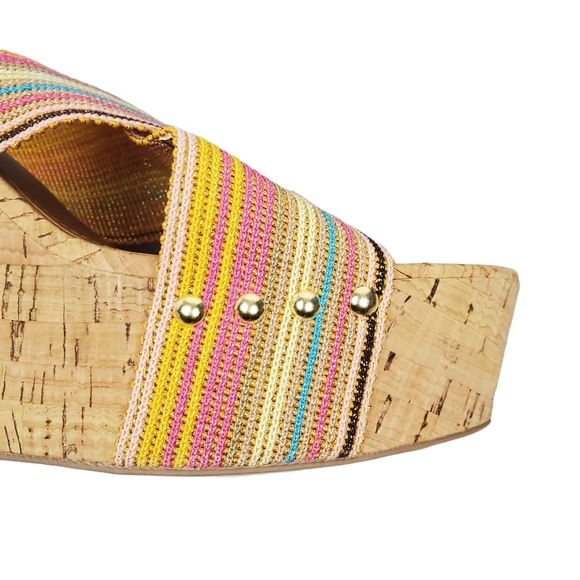 Steve Madden Womens Pride Colorful Stripe Cork Wedge Sandals Size 8.5 - Picture 8 of 11